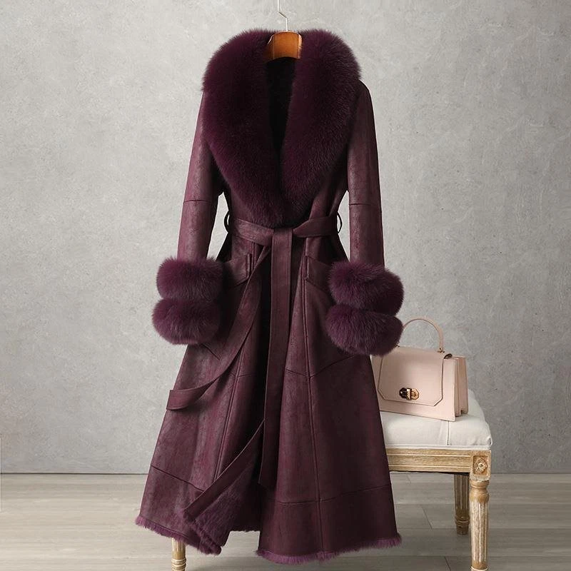 Rabbit Fur Coat 2024 Long Jacket Women's Imitation Fox Fur Collar Coat Slim Fit - Image 3 of 4