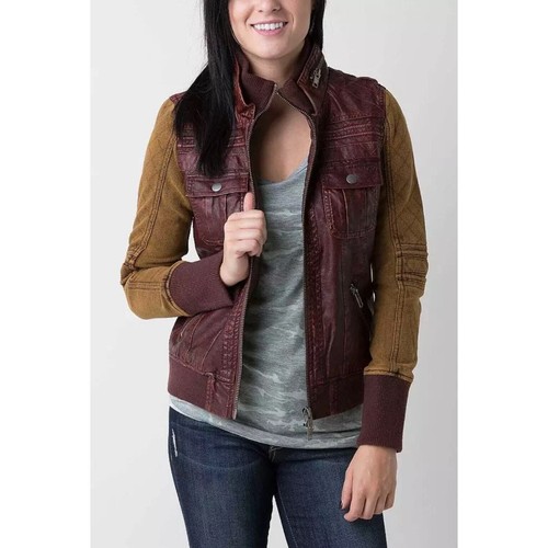 BKE Pieced Motorcycle Jacket Faux Leather Zip Up XL - Picture 11 of 12