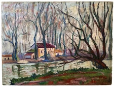 THE SEINE AT CHATOU - MYSTERY SIGNED  STYLE VLAMINCK - GREAT FRENCH OIL PAINTING