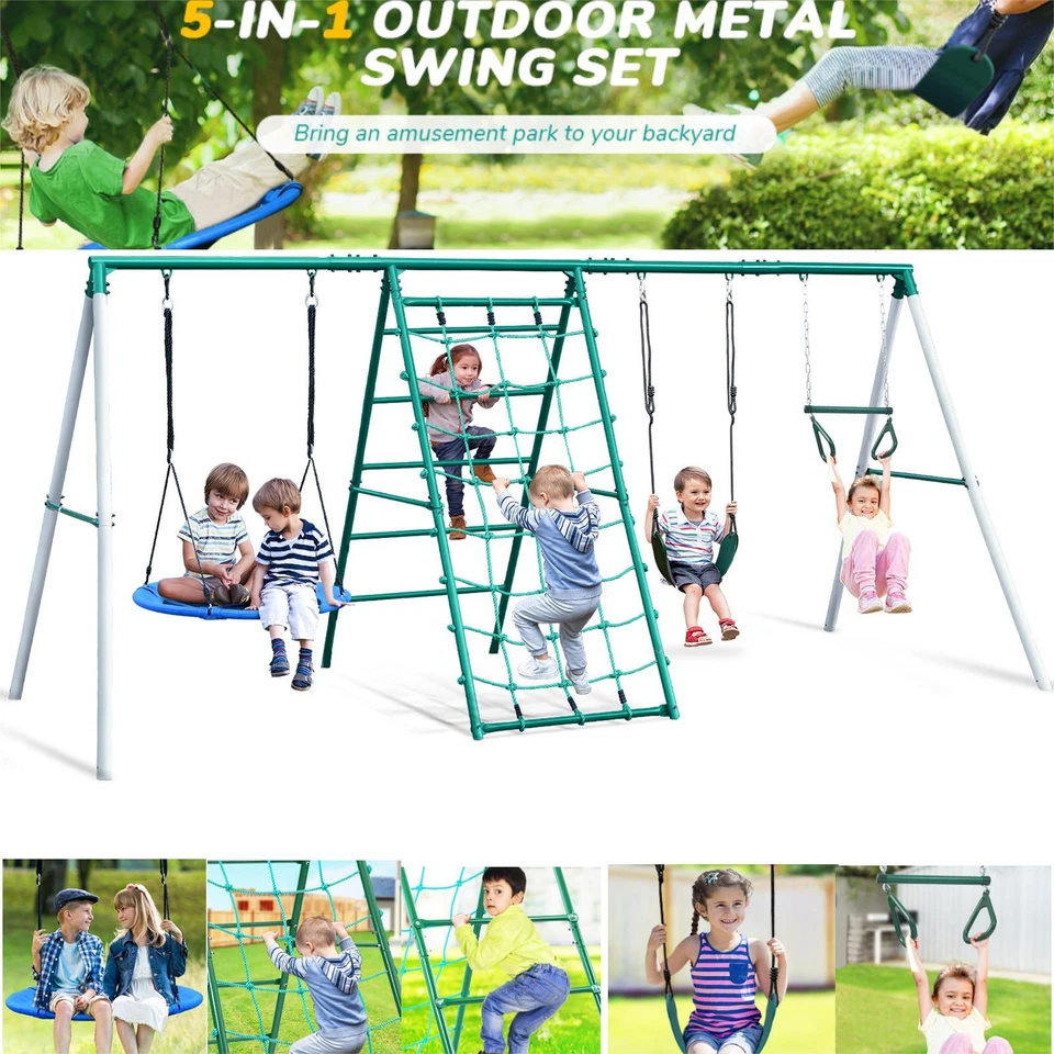 Swing Sets for Backyard with Saucer Swing, Monkey Bar,Belt Swing,Climbing Ladder - Image 2 of 4
