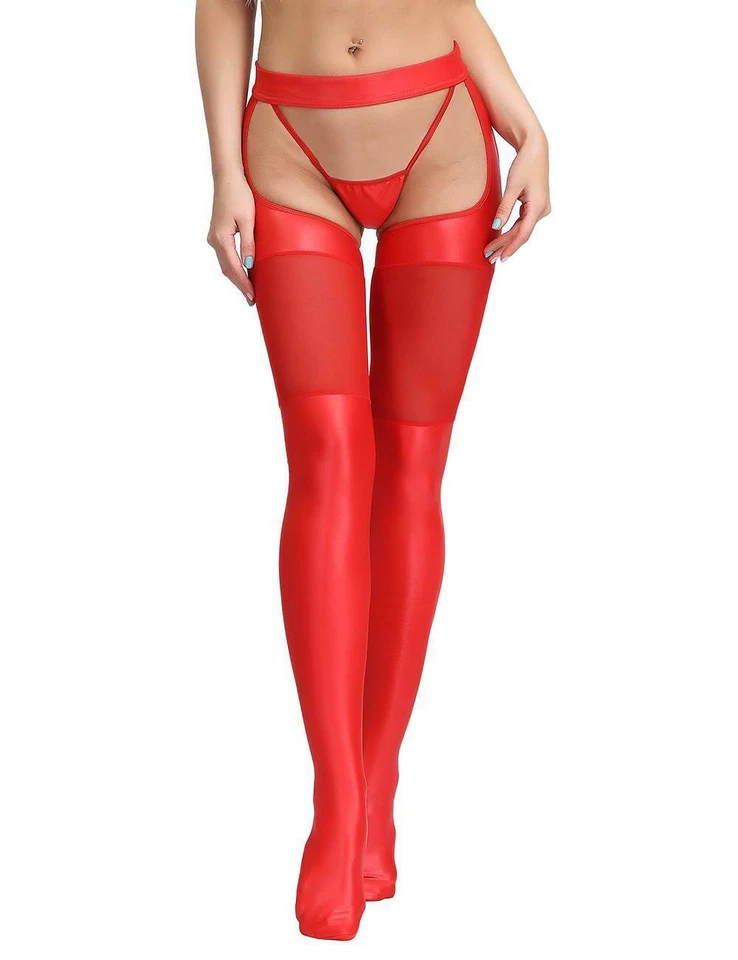 Transparente Damen Overknees Lack Leder Netz Strapse Halterlose Strümpfe S/M - Bild 2 von 4
