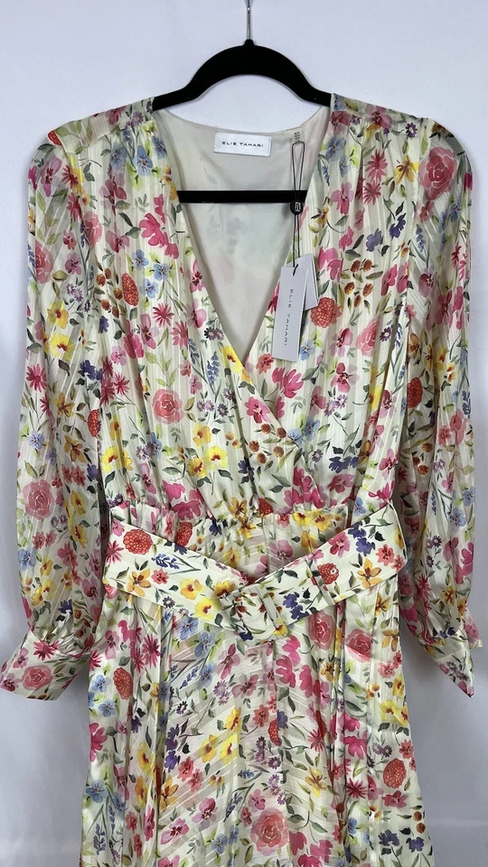 Nuevo con etiquetas Maxi Vestido Elie Tahari The Talia Manga Larga Floral Cinturón Talla 10 Foto 4 de 4