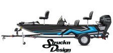 Angled Light Gray Cyan Stripes Black Graphic Wrap Boat Fish Decal US Vinyl