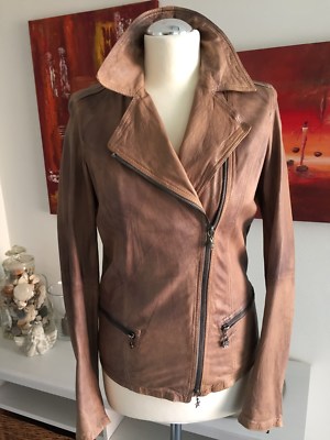 GMS-75 Lederjacke Bikerjacke taupe Gr. M 38 40