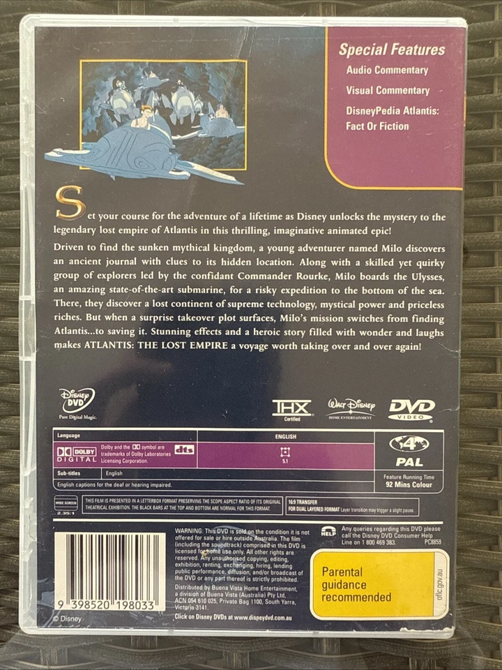 ATLANTIS: THE LOST EMPIRE (2001) DVD DISNEY ANIMATION REGION 4 CHILDRENS RARE - Image 2 of 4