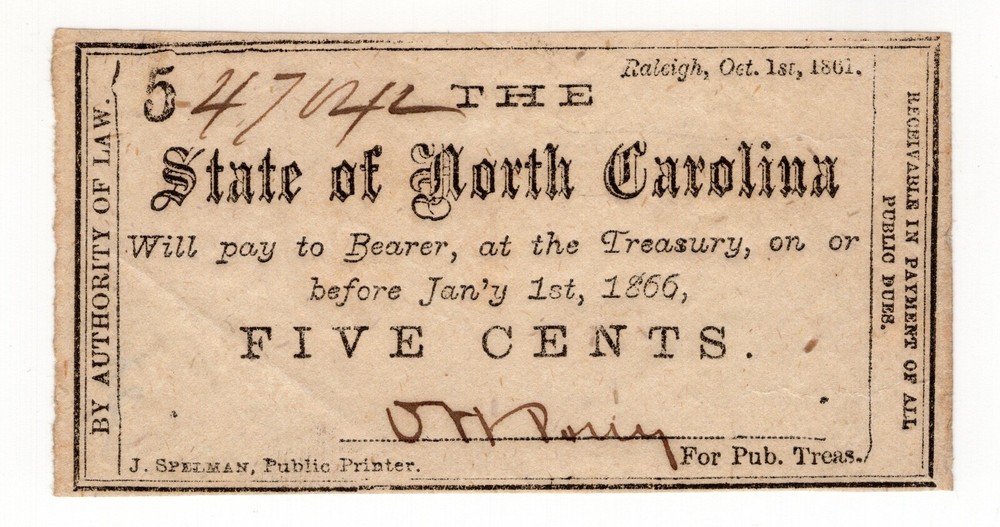 1865 5c North Carolina Raleigh stamp AU condition  
