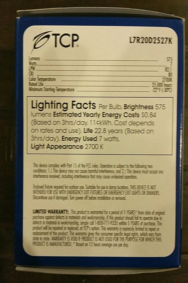 TCP Elite 7W 2700K 575 Lumens Dimmable BR20 LED Bulbs (Qty. 4) - Image 3 of 4