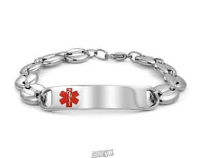 8-1/2'' Personalized Stainless Steel Mariner Link Medical ID Bracelet ''Diabetic''