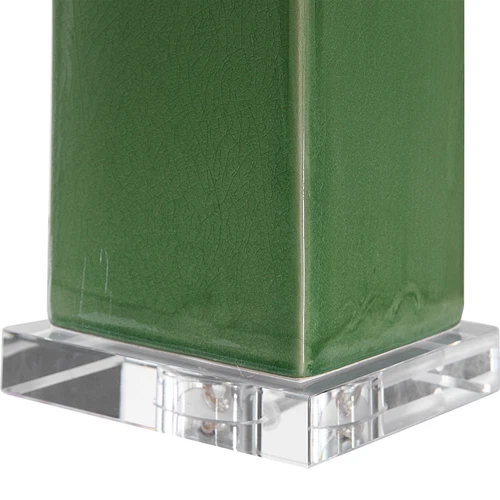 Lush Green Square Cylinder Column Table Lamp | Ceramic Organic Tropical White - Picture 4 of 7