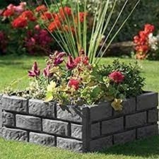 Garden Lawn Edging Border 4x Grey Brick Effect Panels Flower Bed Tidy Outdoor