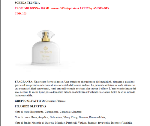 Profumo Donna CHOGAN n.103 profumi nicchia saldi offerta 100 ml saldi  offerta | eBay