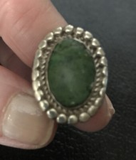 Vintage Navajo Green Turquoise Sterling Silver Ring Size 5-5.5 Oval sterling