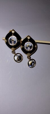 vintage bijoux earrings gold black stud new york design vintage clip on costume