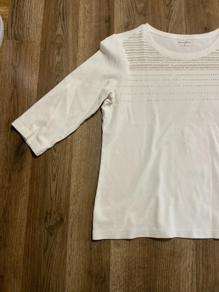 Studio Works Shirt, Women's Size Small, White, 3/4 Sleeve, Beads - Image 3 of 4