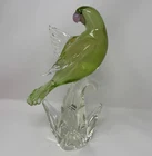 Murano Art Glass Green Parrot Bird Figurine Gold Flecks Formia Label Chip