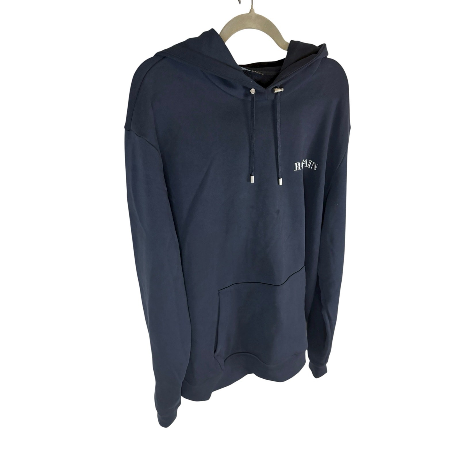 Balmain Mens Gel Vintage Logo Hoodie Pullover Athleisure Streetwear Y2K Navy XL image 4