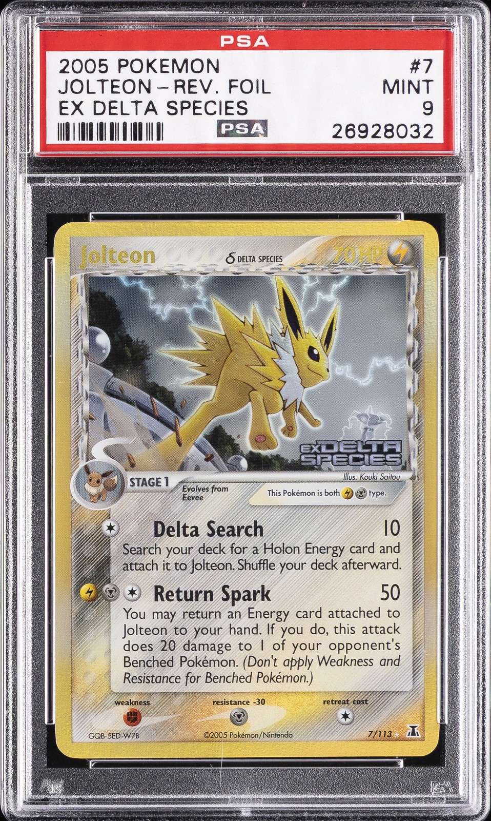 2005 POKEMON EX DELTA SPECIES #7 JOLTEON-REVERSE FOIL PSA 9