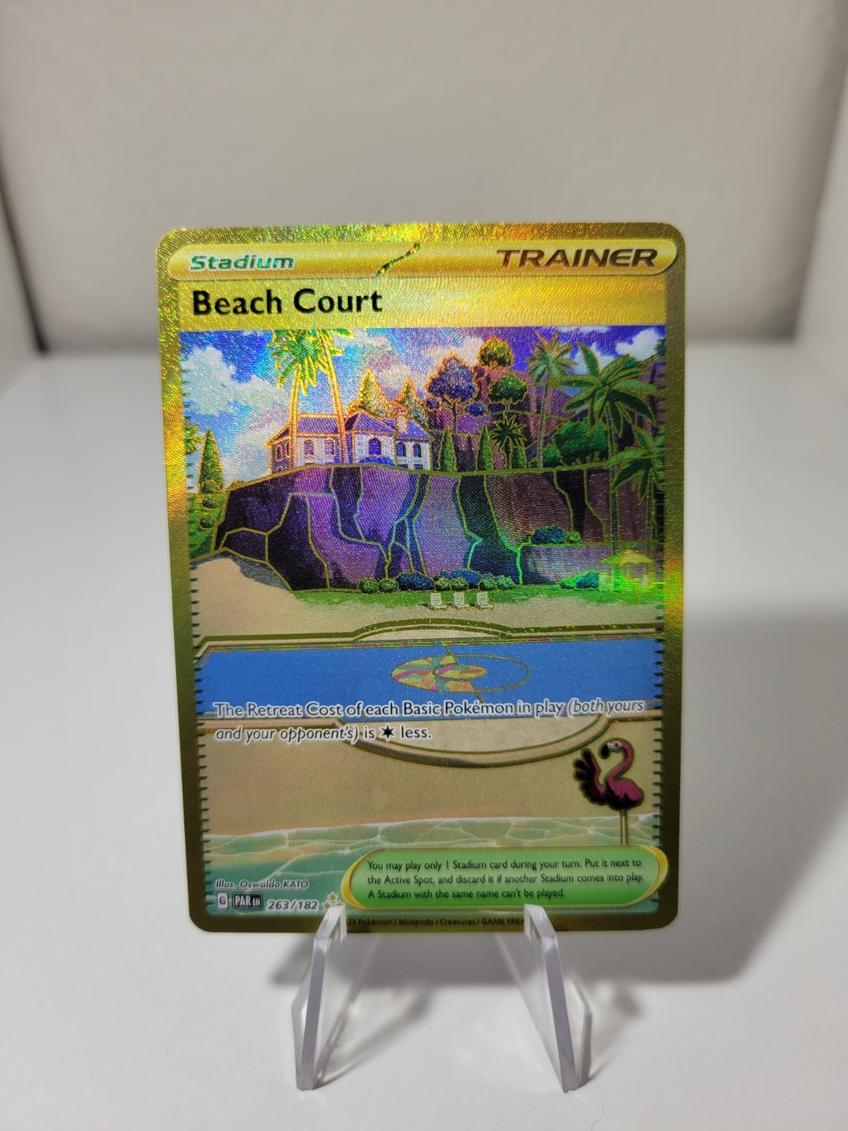 Pokémon TCG Paradox Rift Beach Court Trainer Hyper Secret Rare Card 263/182 NM
