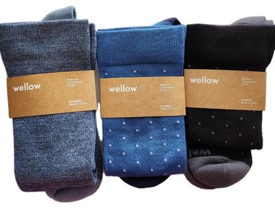 3 Wellow Premium Bamboo Compression Socks Size X-LARGE Blue, Black