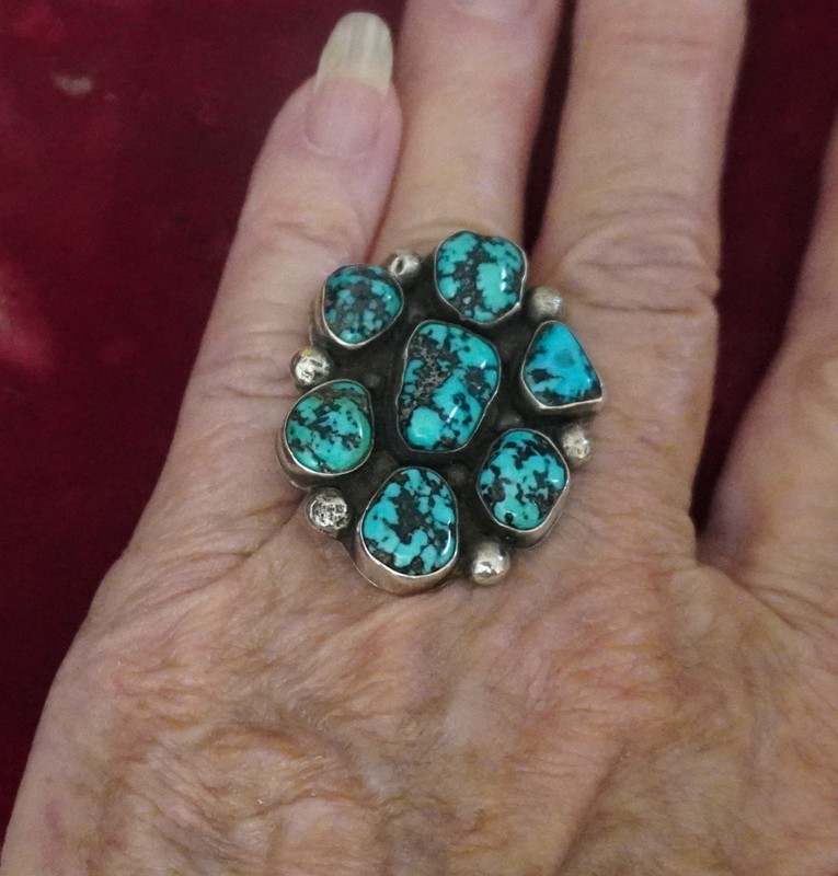NATIVE AMERICAN TURQOISE NUGGET RING STERLING NAVAJO SIZE 8