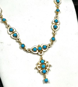 D'Joy 925 Sterling Silver Sleeping Beauty Turquoise White Topaz Necklace