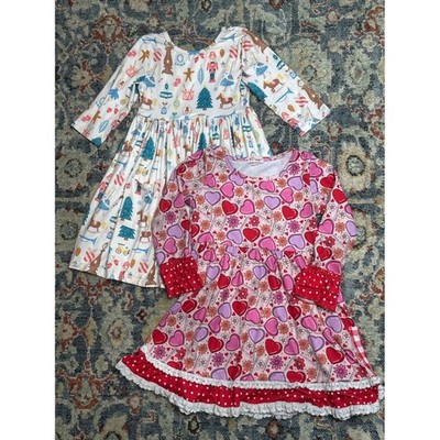 Clover Cottage Mila Rose Dress Bundle Girls 5/6 Pink White Holiday Twirl EUC