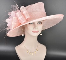 Baby Pink Wide Brim Kentucky Derby Hat, Royal Ascot Hat, Tea Wedding Party Hat