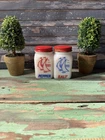 Vintage Nautical Salt and Pepper Shakers with Red Lids