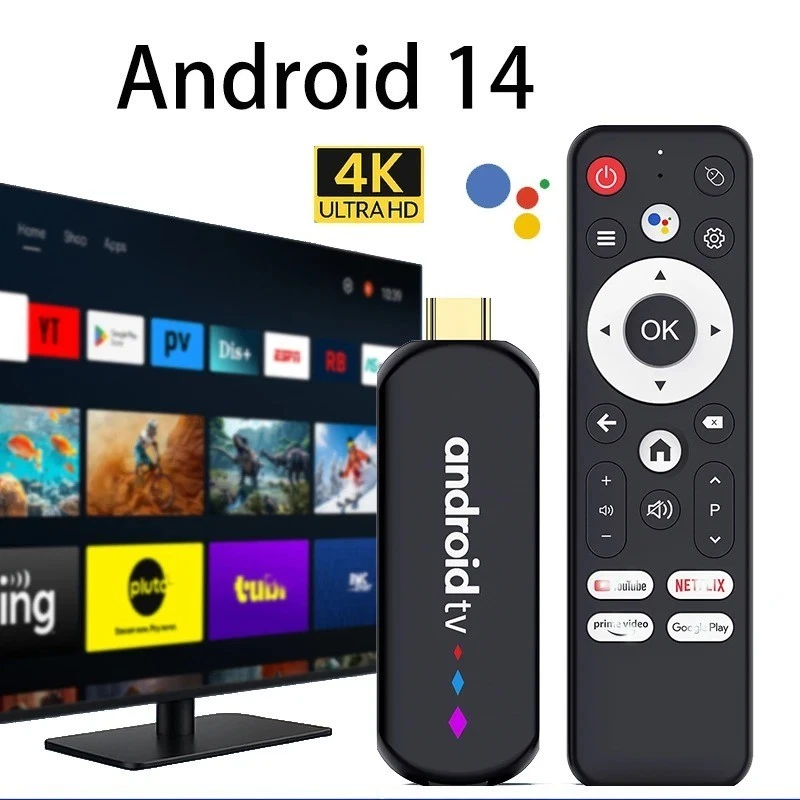 Android TV-Stick 4K, Android 14, Quad-Core, Dual-WLAN, Bluetooth, Media-Player - Bild 1 von 4
