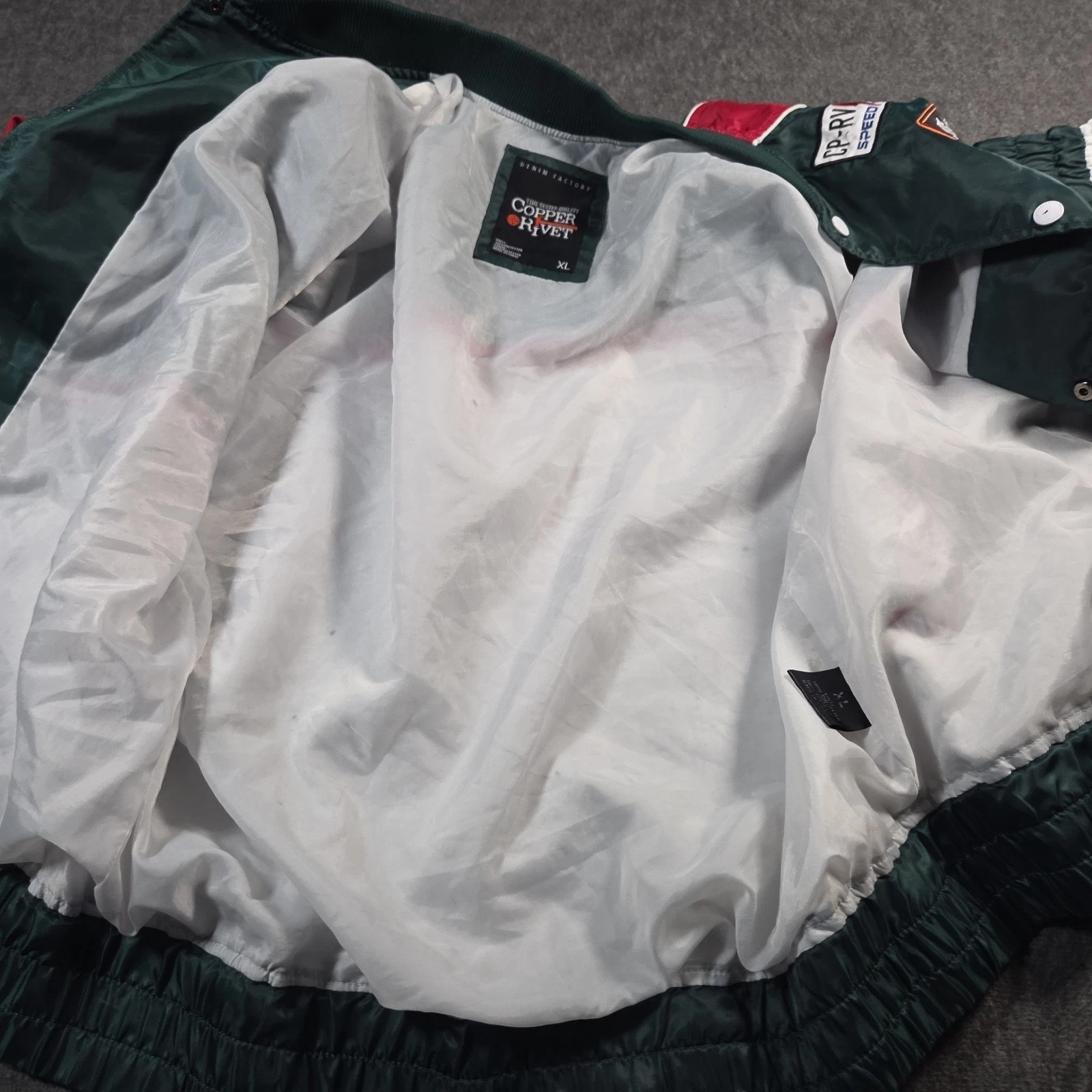 Copper Rivet Racing Bomber Jacket Mens XL Green White Speed Freak Streetwear image 9