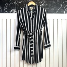 Mimi Chica Striped Tie Front Midi Dress Medium Black White Boho Career Casual