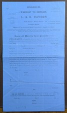 1930s L. & G. Rayson Bailiffs & Agents 95 Clapham Road London Distraint Warrant