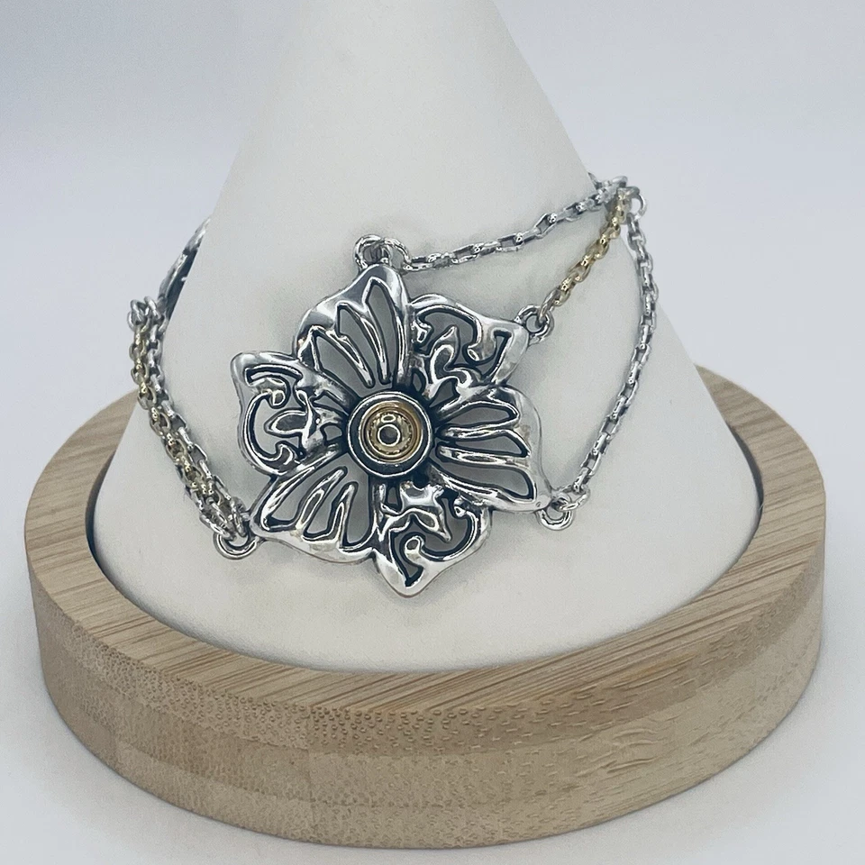 "Brazalete Brighton Shadow Garden plata oro floral cadena recortada ajustable 7-8""" Foto 3 de 4