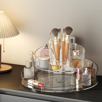 360 Rotating Makeup Organizer, Clear, Cosmetic Skincare, Brush Holder, Large