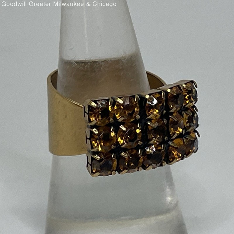 Alex and Ani Gold Tone Orange Rhinestone Ring 6.3g