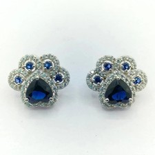 2Ct Heart Cut Lab-Created Blue Sapphire Women's Paw Earring 14KWhite Gold Plated
