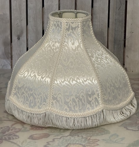 Vtg Ivory Victorian Style Scroll Bell Lamp Shade Scalloped Fringed 15 x 10 in