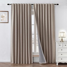 100 Blackout Curtains 84 inch Length 2 Panels Faux Linen Long Drapes for Bed...