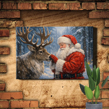 Santa's Reindeer Collection Vintage Christmas Wall Art Framed
