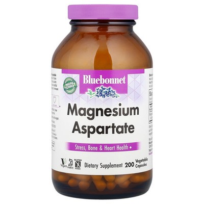 Bluebonnet Nutrition Magnesium Aspartate 200 Veggie Caps Egg-Free, Fish Free,