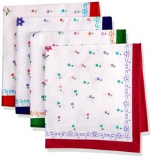 Women's Premium Cotton Flower Design Handkerchief  30 x 30 cm  Set of 12 Pcs