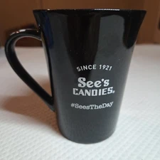 See's Candies Since 1921 Coffee Mug Black with Checkered Handle "Sees The Day"