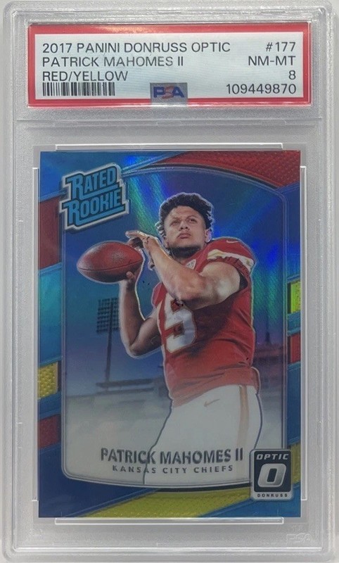 2017 Optic Patrick Mahomes #177 Red Yellow Color Match! Short Print Rookie PSA 8