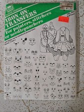 Iron on Transfer pattern with 63 faces to Paint or Embroider Dolls and Toys New