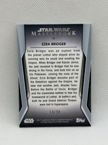 2021 Topps Star Wars Masterwork Ezra Bridger Green, #'D /99, #34, Near Mint/Mint - Picture 2 of 2