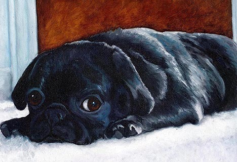 BIG 13x19 BLACK PUG PUPPY Dog Art PRINT Painting VERN - Picture 1 of 1