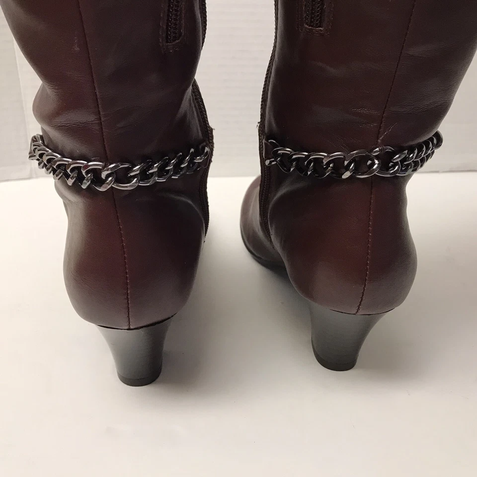 气溶胶 尺寸 7M 勃艮第及膝添加弹力小腿素食皮靴 — 第 4/4 张图片