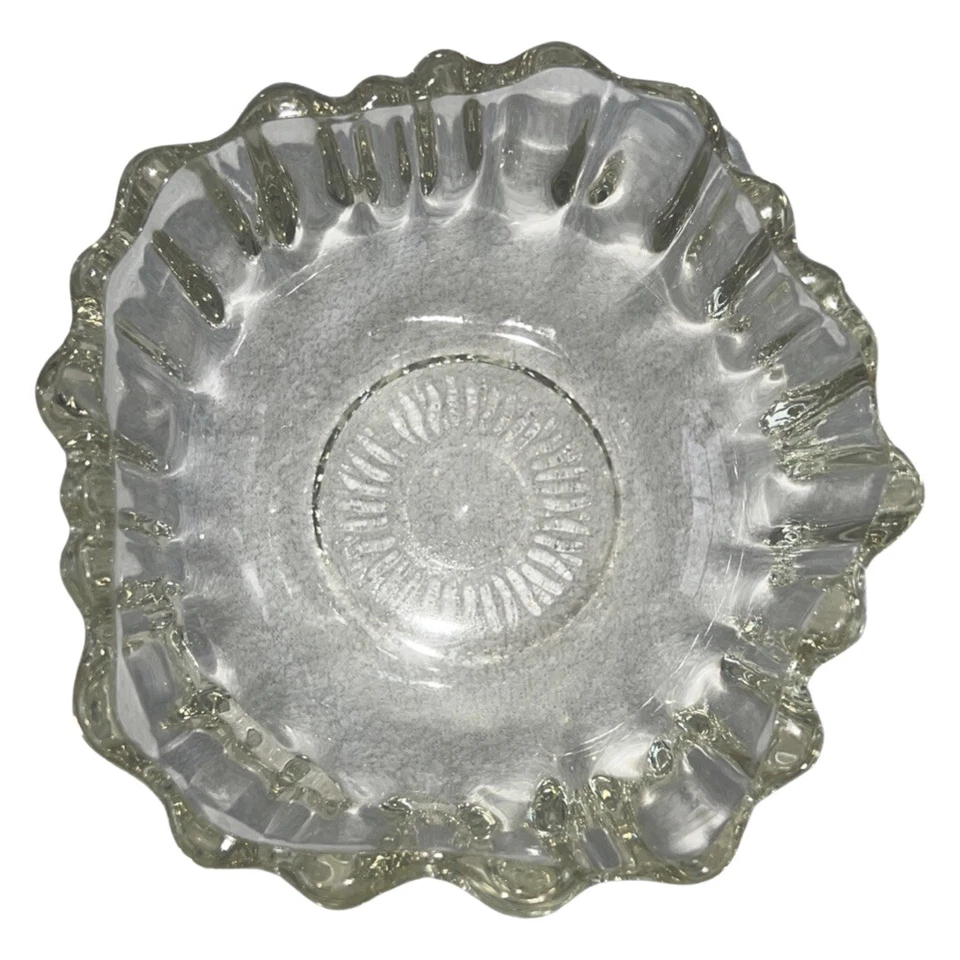 Vintage Clear Yellow Tint Glass Small Nut Candy Dessert Bowl Ruffled Edges 5” - Image 2 of 4