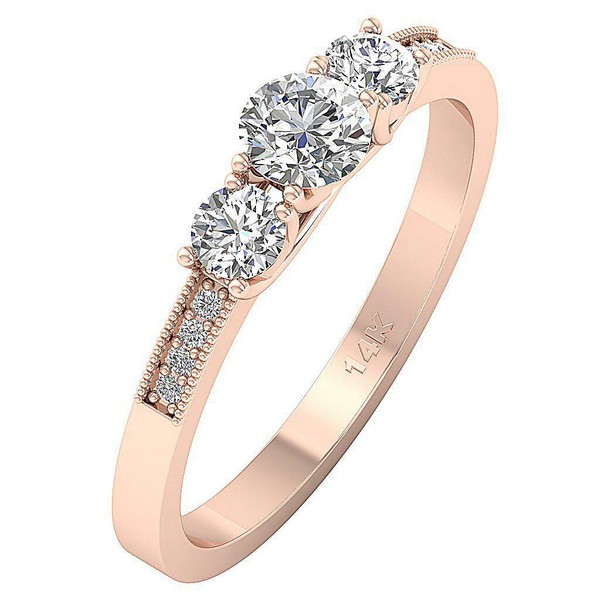 3 Stone Engagement Ring Round Cut Diamond SI1 G 1.00 Ct 14K Rose Gold Appraisal