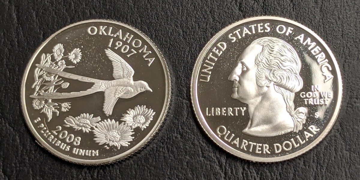 Silver Proof 2008 Oklahoma Quarter | 25 cent Statehood